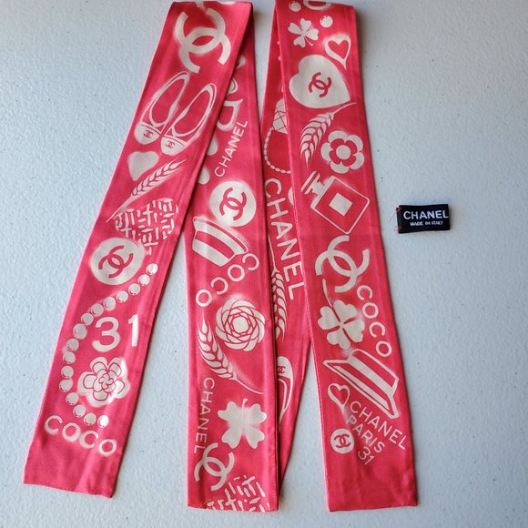 Authentic CHANEL Pink Twilly Bandeau Silk Scarf - Picture 1 of 5